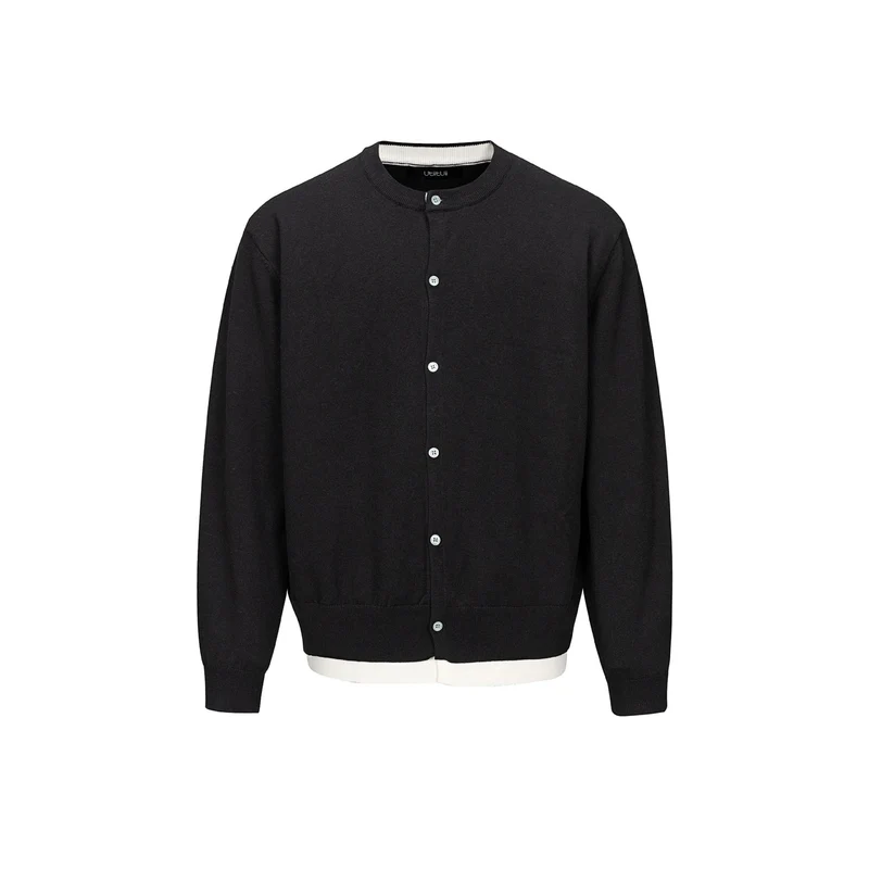 Herren Feinstrick-Cardigan mit Rundhals, durchgehender Knopfleiste und geripptem Saum Nord Taschen