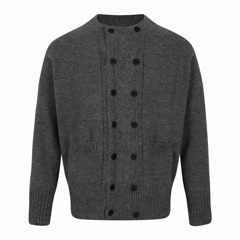 Herren Doppelt geknöpfte Strickcardigan mit Zopfmuster und Stehkragen Nord Taschen