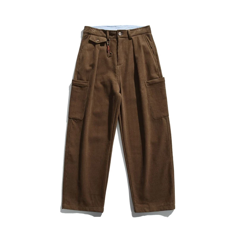 Herren Cord‑Cargo‑Hose mit hoher Taille, weitem Bein und aufgesetzten Pattentaschen Nord Taschen