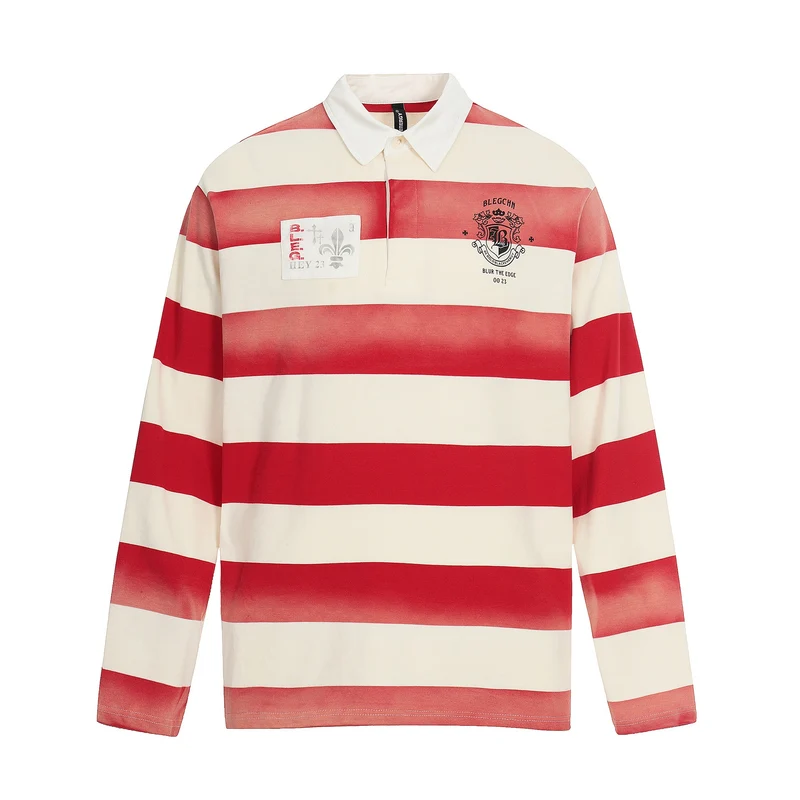 Herren Oversize Rugbyshirt mit Polokragen und breitem Streifenmuster Nord Taschen
