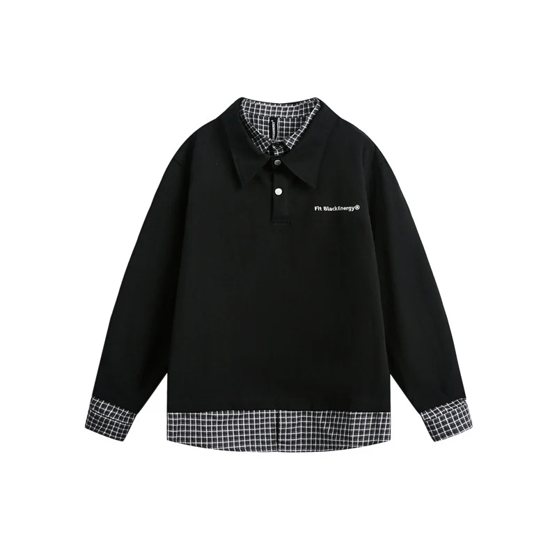 Herren Oversize-Polo im Lagenlook mit Karo-Hemdfutter und Hemdkragen Nord Taschen