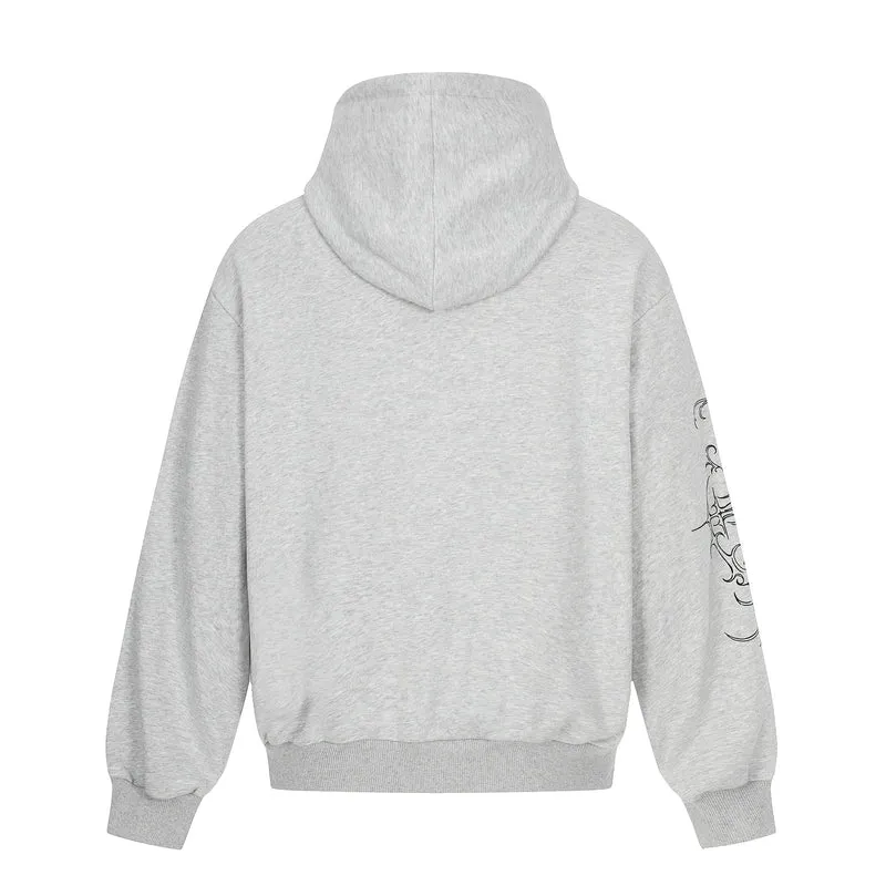 Herren Oversize Kapuzenpullover mit ornamentalem Kreuz‑Print und Nieten Nord Taschen