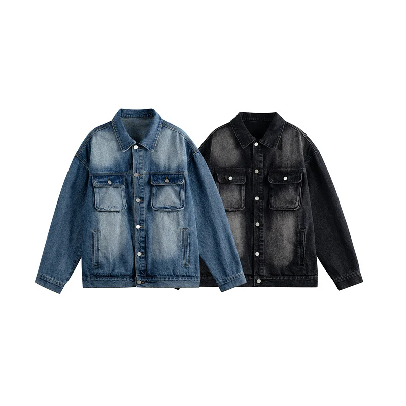 Herren Oversize-Jeansjacke mit Used-Waschung, aufgesetzten Brusttaschen und Knopfverschluss Nord Taschen