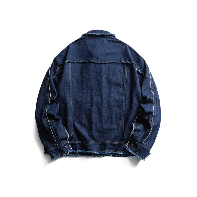 Herren Oversize Jeansjacke mit ausgefransten Kanten und großen Pattenstaschen Nord Taschen