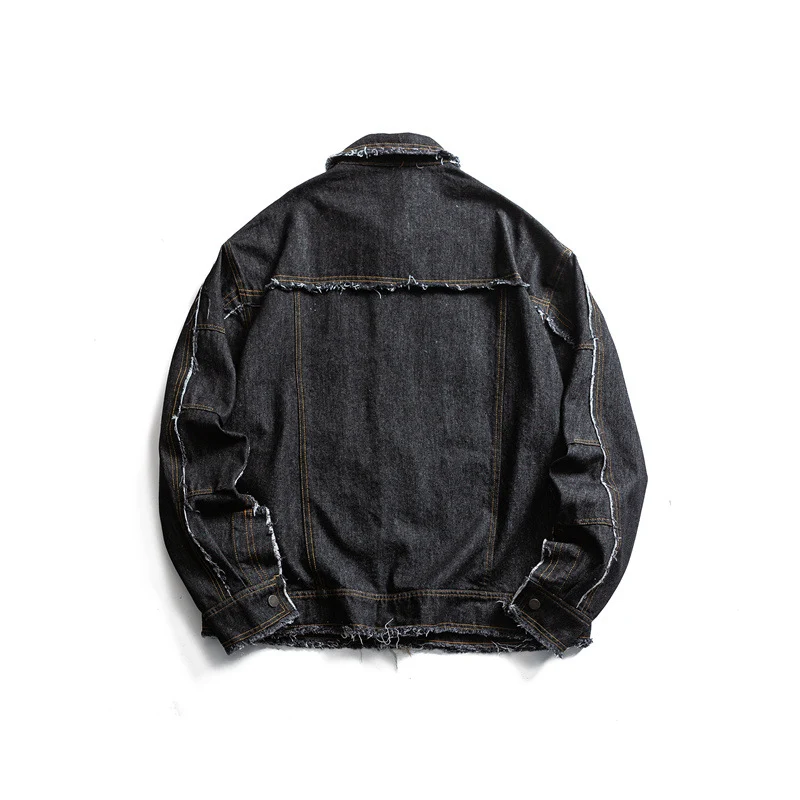 Herren Oversize Jeansjacke mit ausgefransten Kanten und großen Pattenstaschen Nord Taschen