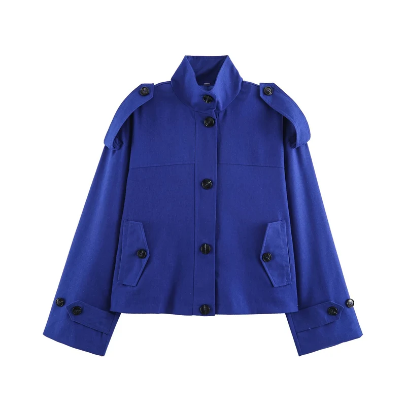 Damen Kurze Cargojacke mit Stehkragen, Schulterklappen und Knopfleiste Nord Taschen