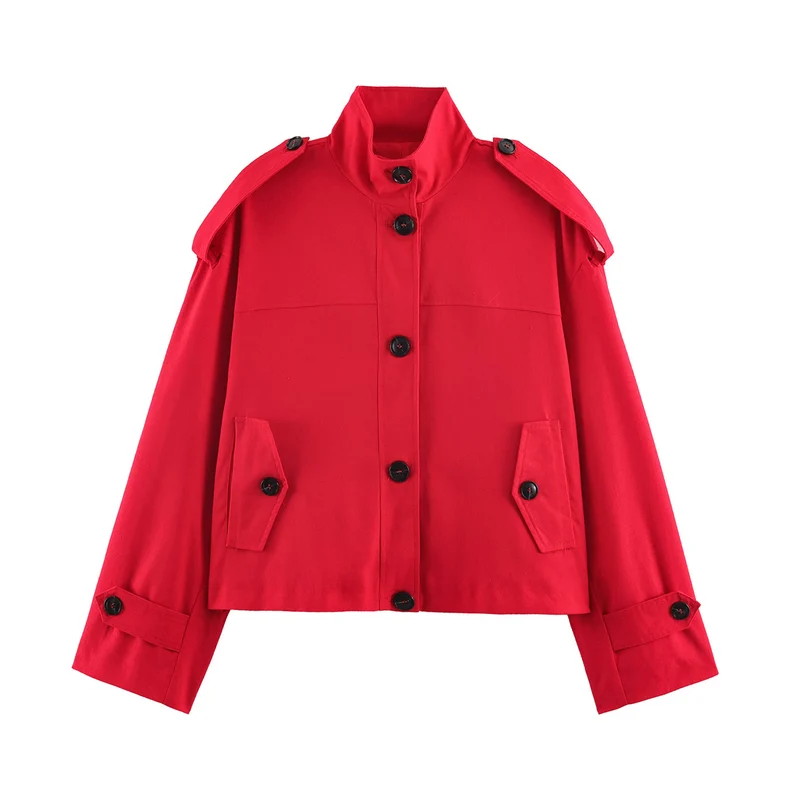 Damen Kurze Cargojacke mit Stehkragen, Schulterklappen und Knopfleiste Nord Taschen