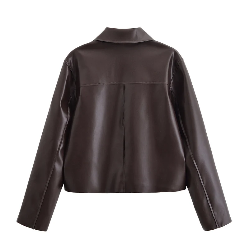 Damen Kurze Boxy-Lederoptikjacke mit Pattentaschen und Hemdkragen Nord Taschen