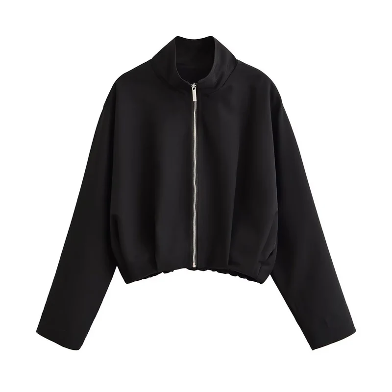 Damen Kurze Boxy-Jacke mit Stehkragen und sichtbarem Metallreißverschluss Nord Taschen