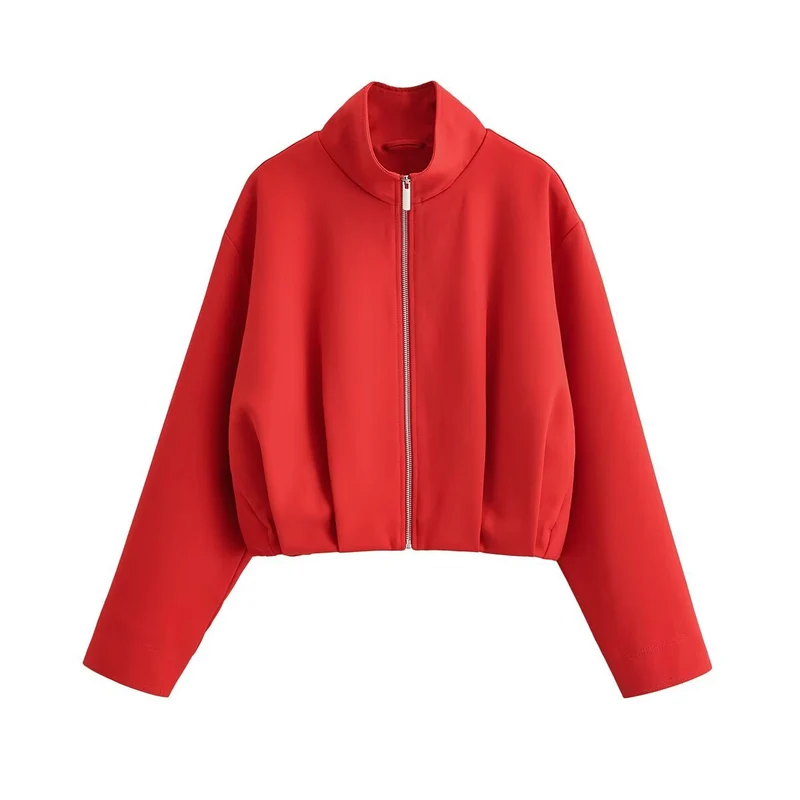 Damen Kurze Boxy-Jacke mit Stehkragen und sichtbarem Metallreißverschluss Nord Taschen