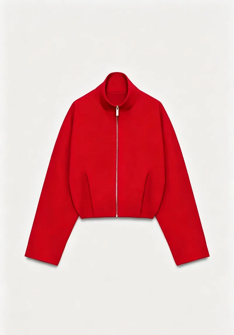 Damen Kurze Boxy-Jacke mit Stehkragen und sichtbarem Metallreißverschluss Nord Taschen