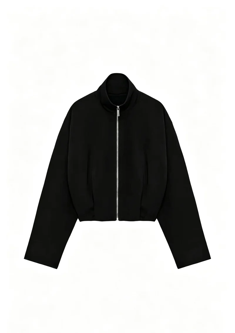 Damen Kurze Boxy-Jacke mit Stehkragen und sichtbarem Metallreißverschluss Nord Taschen