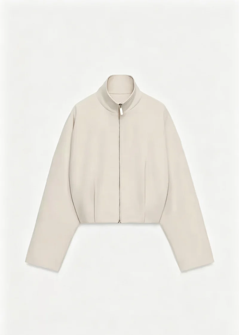 Damen Kurze Boxy-Jacke mit Stehkragen und sichtbarem Metallreißverschluss Nord Taschen