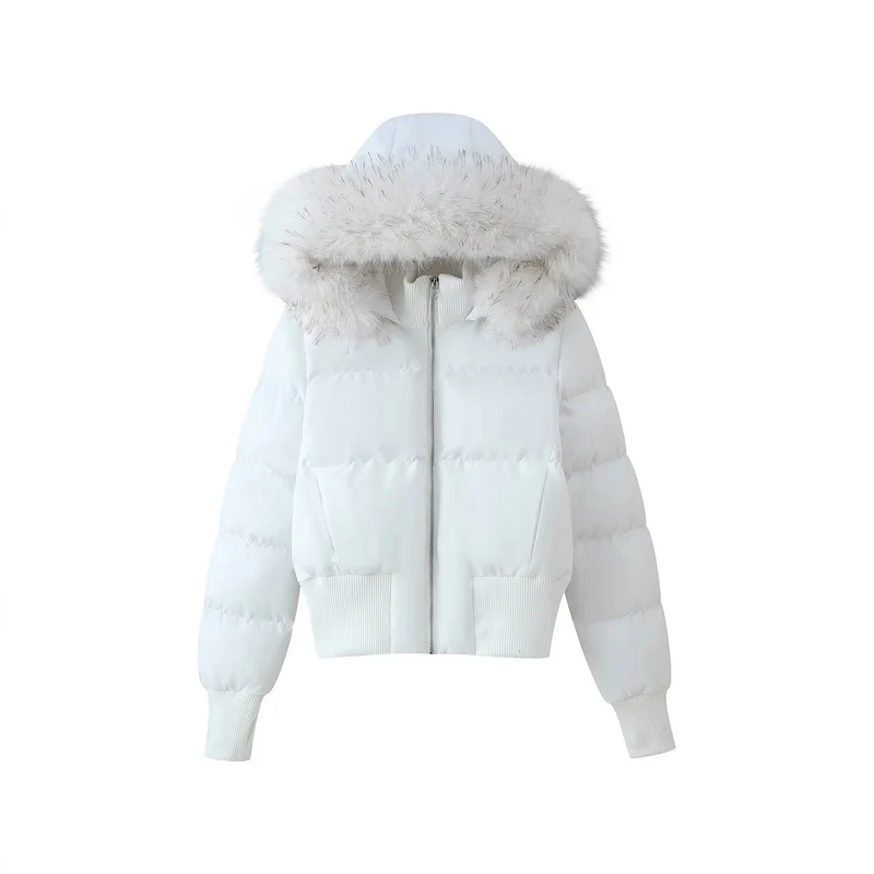 Damen Gepolsterte Cropped-Bomberjacke mit Kapuze und abnehmbarem Kunstpelzbesatz Nord Taschen