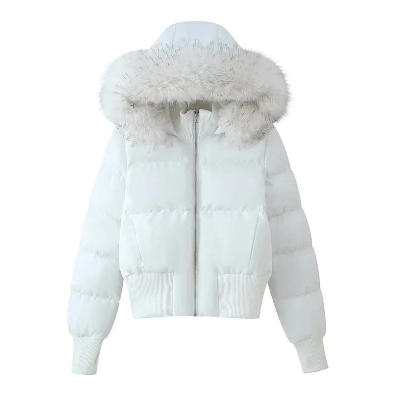 Damen Gepolsterte Cropped-Bomberjacke mit Kapuze und abnehmbarem Kunstpelzbesatz Nord Taschen