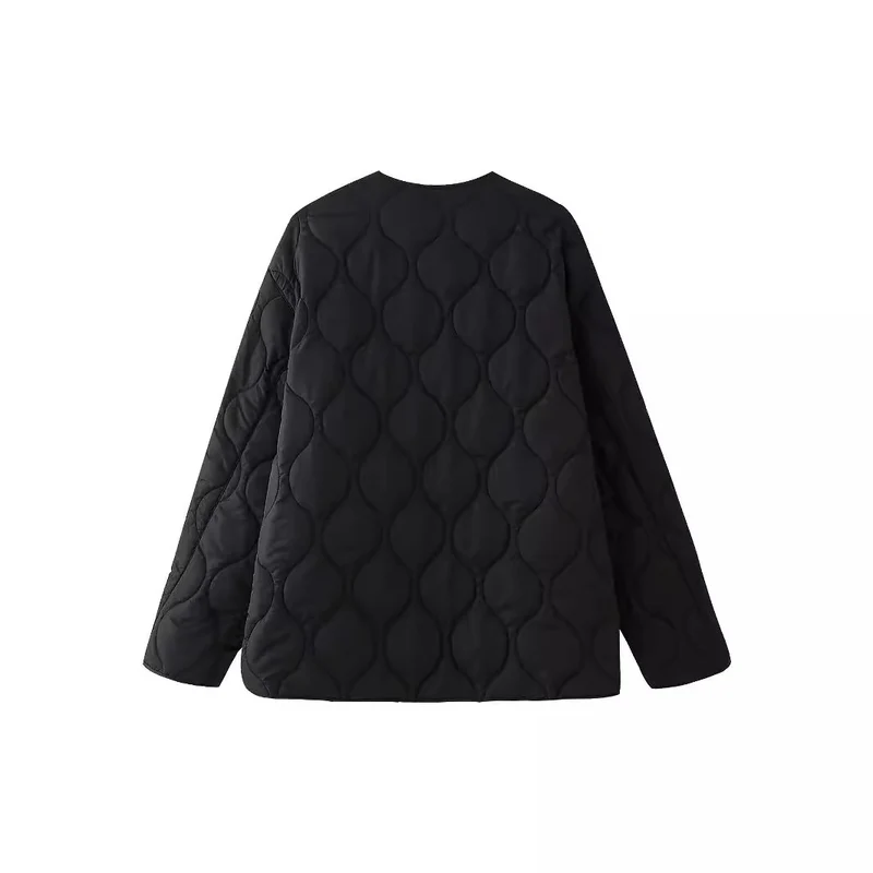 Damen geometrisch gesteppte Oversize-Linerjacke ohne Kragen Nord Taschen
