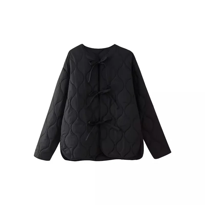 Damen geometrisch gesteppte Oversize-Linerjacke ohne Kragen Nord Taschen