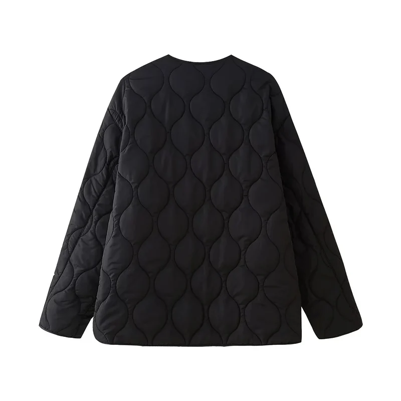 Damen geometrisch gesteppte Oversize-Linerjacke ohne Kragen Nord Taschen