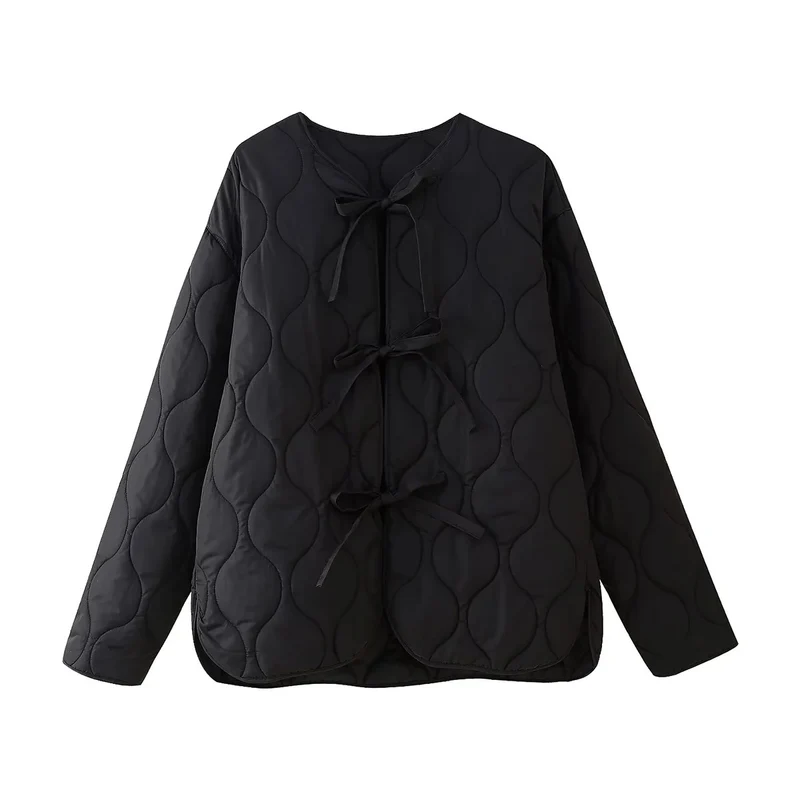 Damen geometrisch gesteppte Oversize-Linerjacke ohne Kragen Nord Taschen