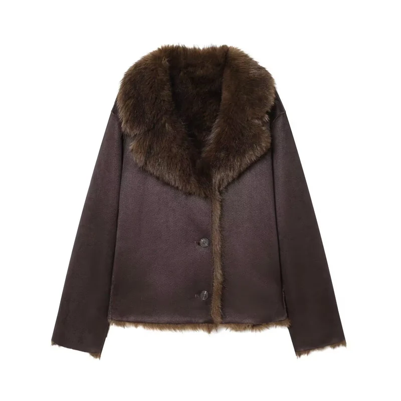 Damen Gekürzter Wollmix-Blouson mit voluminösem Kunstfellkragen Nord Taschen