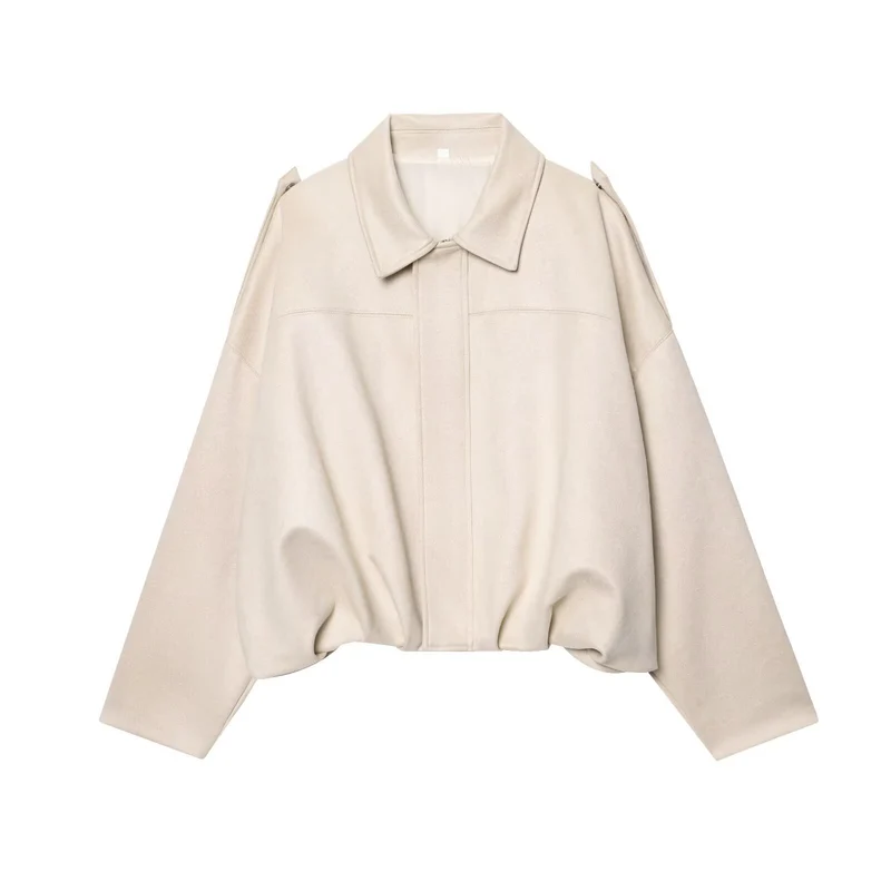 Damen Gekürzte Wildlederoptik-Blousonjacke mit Taillen-Smock und Schulterpatten Nord Taschen