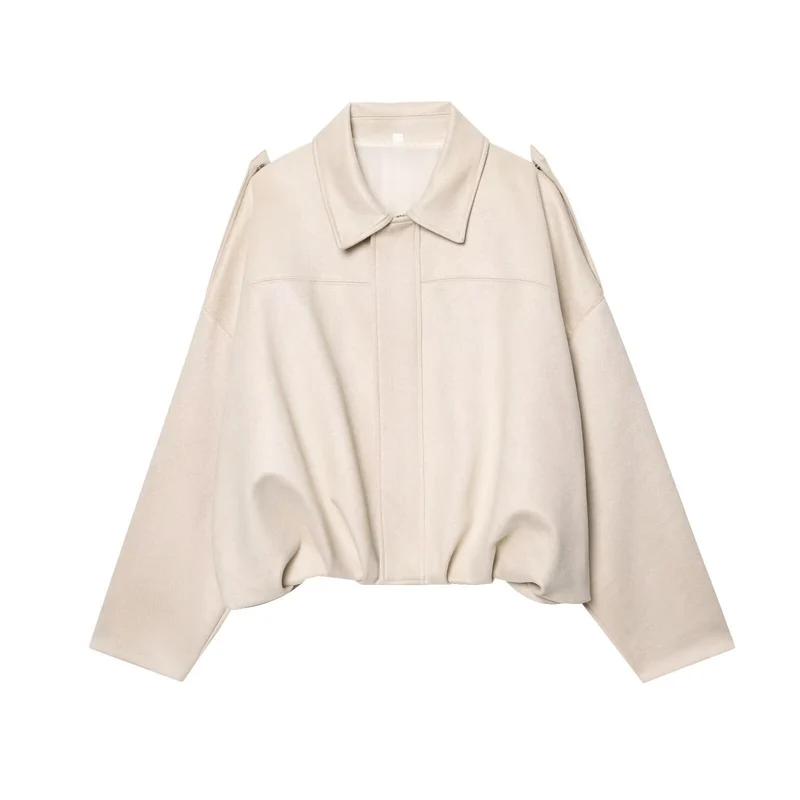Damen Gekürzte Wildlederoptik-Blousonjacke mit Taillen-Smock und Schulterpatten Nord Taschen