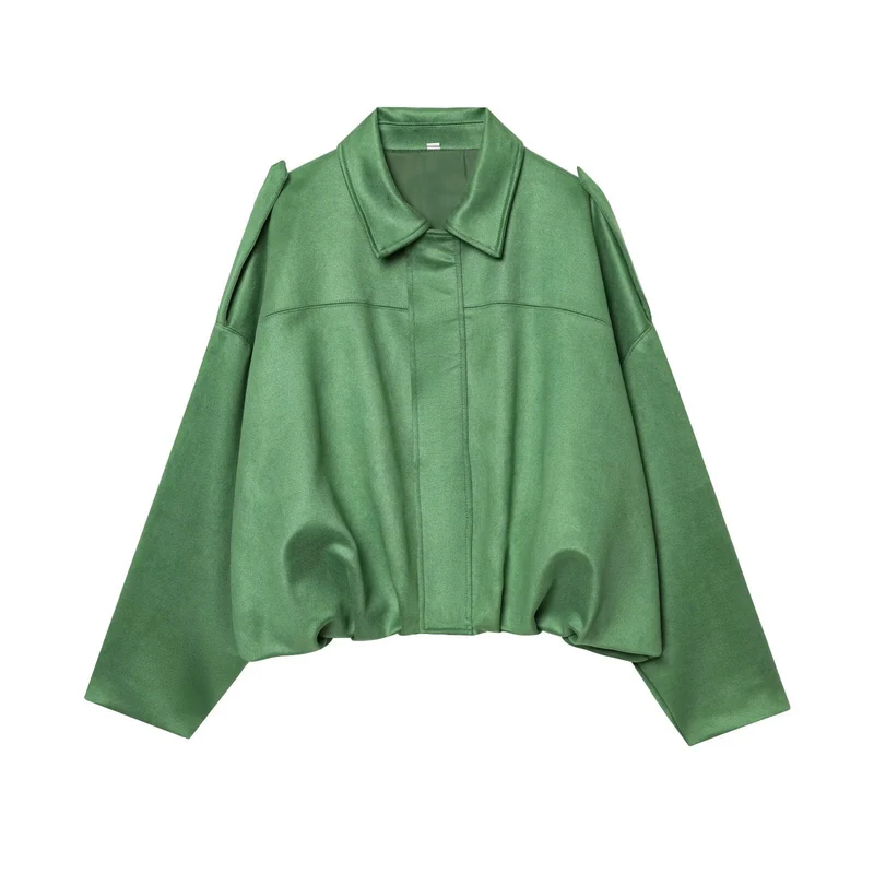 Damen Gekürzte Wildlederoptik-Blousonjacke mit Taillen-Smock und Schulterpatten Nord Taschen