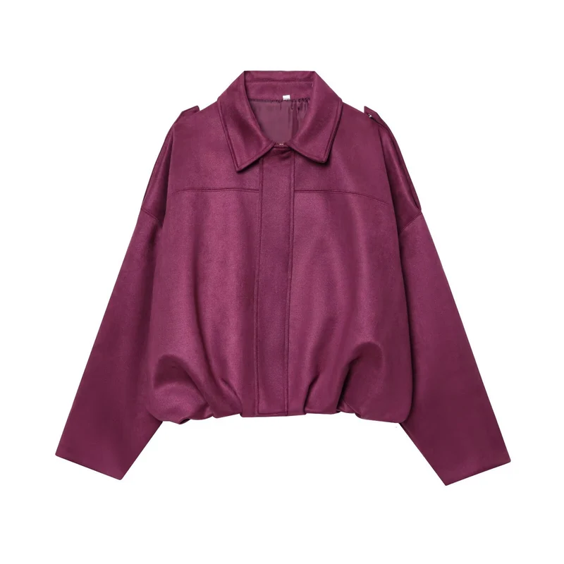 Damen Gekürzte Wildlederoptik-Blousonjacke mit Taillen-Smock und Schulterpatten Nord Taschen