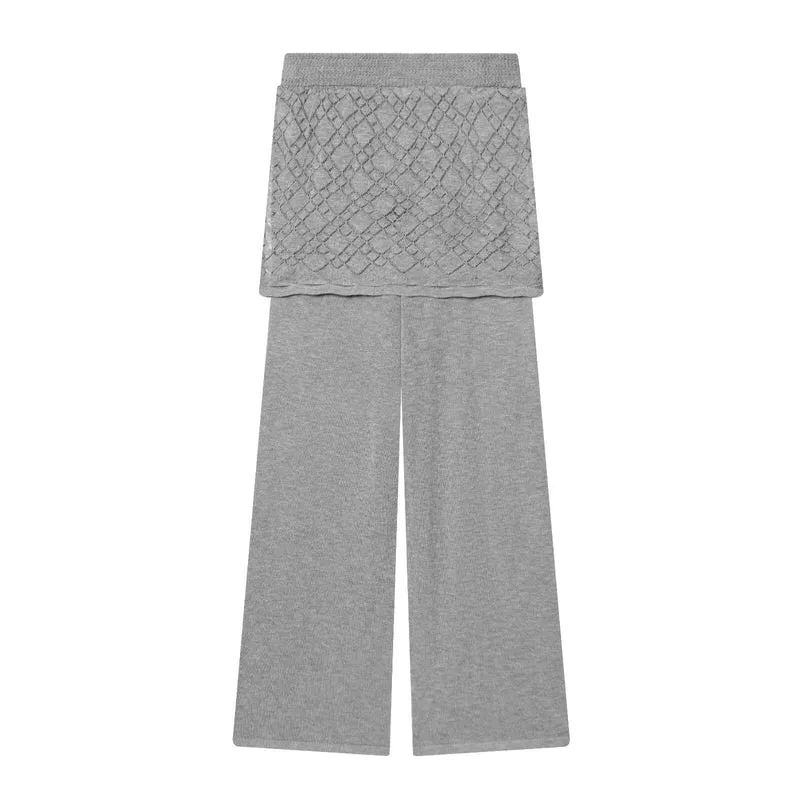 Damen Leichtes Feinstrick-Loungewear-Set mit Rundhalsausschnitt und weiter Palazzo-Hose Nord Taschen