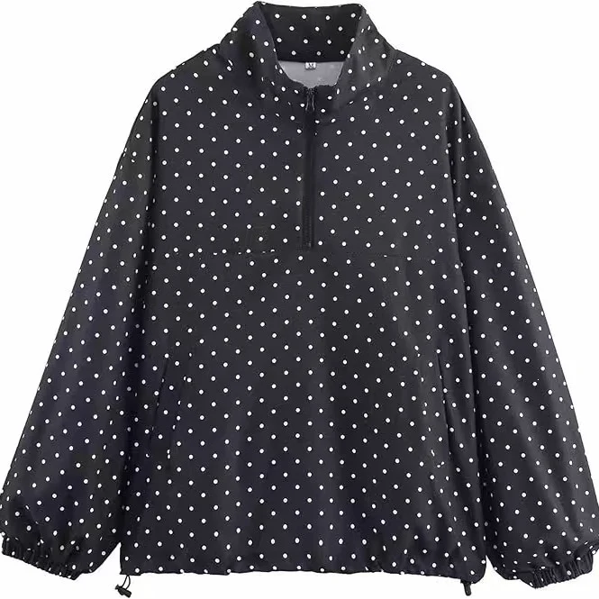 Damen leichter gepunkteter Anorak mit halbem Reißverschluss und Tunnelzug Nord Taschen