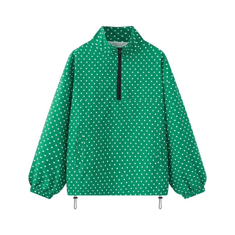 Damen leichter gepunkteter Anorak mit halbem Reißverschluss und Tunnelzug Nord Taschen