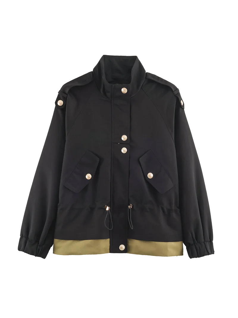 Damen leichte Utility-Jacke mit Tunnelzug-Taillenraffung, Stehkragen und Pattentaschen Nord Taschen