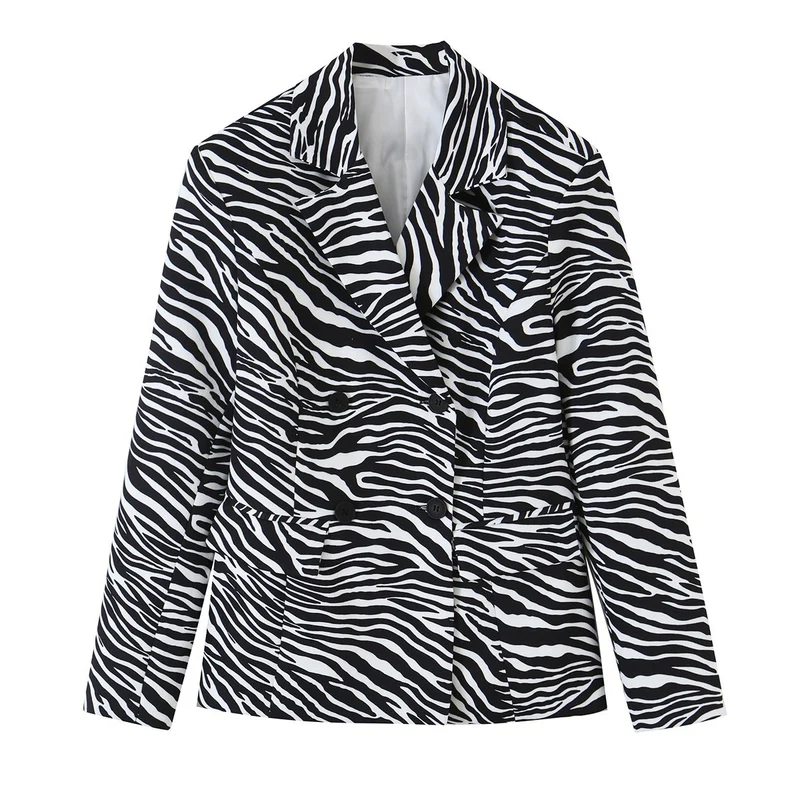 Damen Zebra-Print Blazer im Tailoring-Look mit Doppelreiher und figurbetonter Taille Nord Taschen