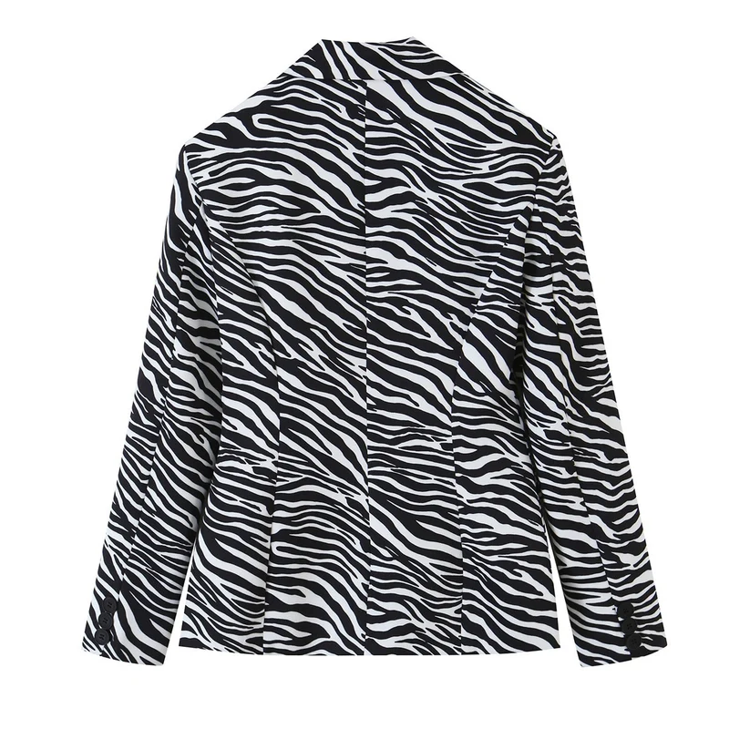 Damen Zebra-Print Blazer im Tailoring-Look mit Doppelreiher und figurbetonter Taille Nord Taschen
