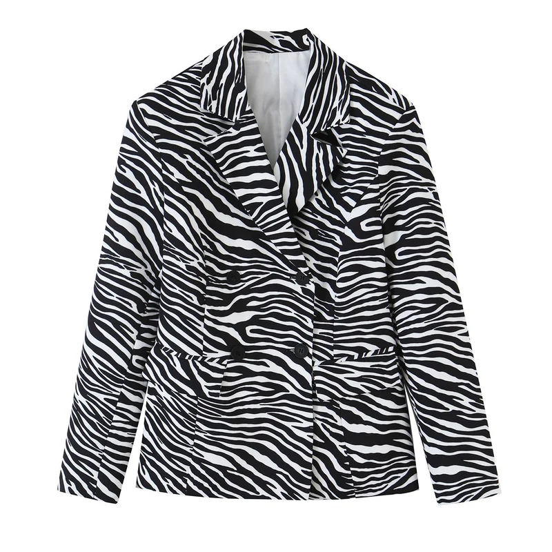 Damen Zebra-Print Blazer im Tailoring-Look mit Doppelreiher und figurbetonter Taille Nord Taschen