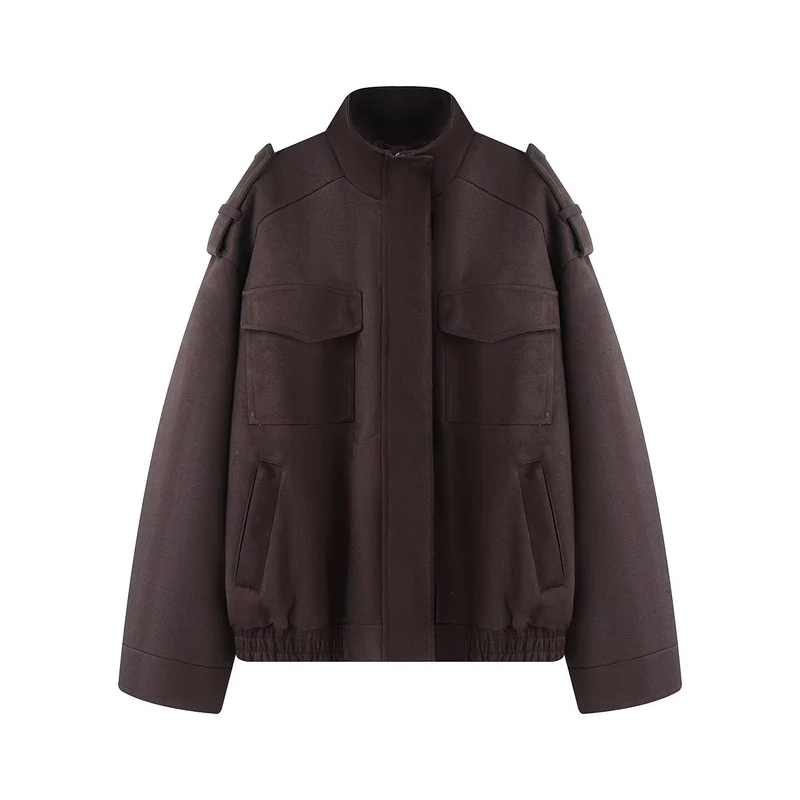 Damen Wollmix-Blouson mit Schulterklappen, aufgesetzten Brusttaschen und elastischem Saum Nord Taschen