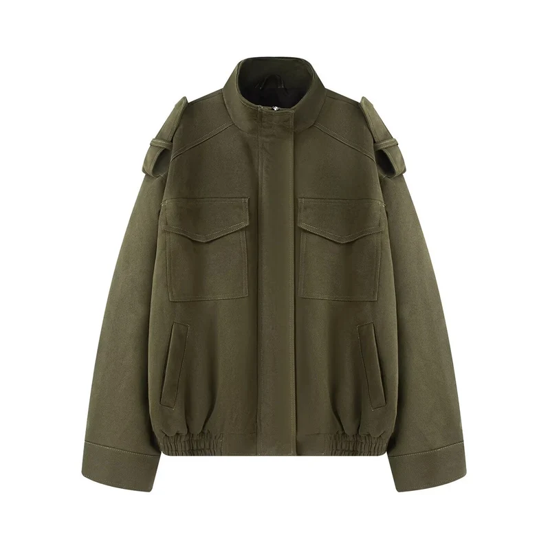 Damen Wollmix-Blouson mit Schulterklappen, aufgesetzten Brusttaschen und elastischem Saum Nord Taschen