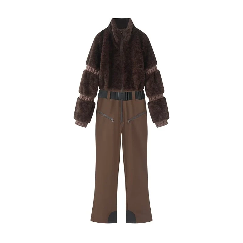 Damen Winterlicher Utility-Overall mit Teddyjacke, hohem Bund und Gurt Nord Taschen