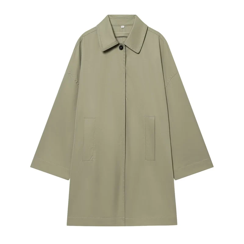 Damen Weitgeschnittener Cape‑Mantel mit verdeckter Knopfleiste und aufgesetzten Taschen Nord Taschen