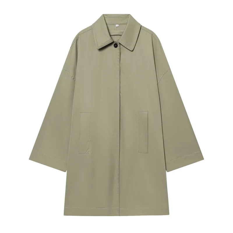 Damen Weitgeschnittener Cape‑Mantel mit verdeckter Knopfleiste und aufgesetzten Taschen Nord Taschen