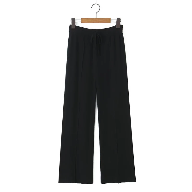 Damen Weite Strickhose mit Rippbund, Tunnelzug und Bügelfalte Nord Taschen