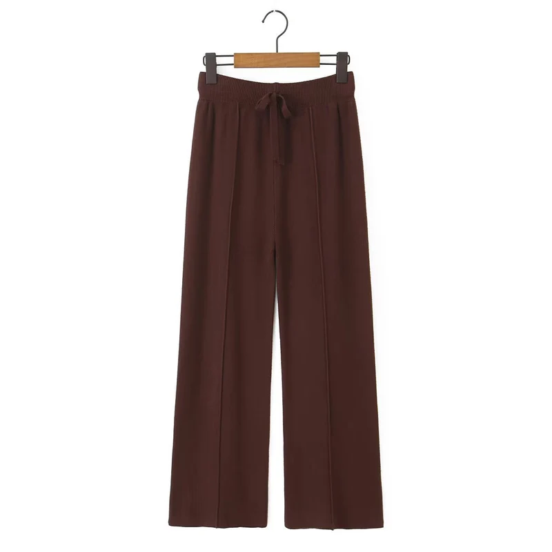 Damen Weite Strickhose mit Rippbund, Tunnelzug und Bügelfalte Nord Taschen