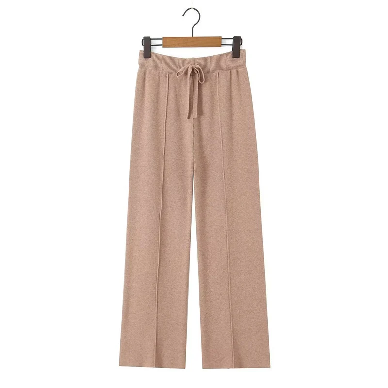 Damen Weite Strickhose mit Rippbund, Tunnelzug und Bügelfalte Nord Taschen