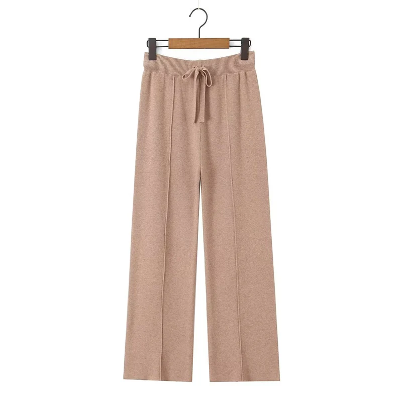 Damen Weite Strickhose mit Rippbund, Tunnelzug und Bügelfalte Nord Taschen