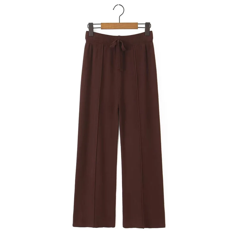 Damen Weite Strickhose mit Rippbund, Tunnelzug und Bügelfalte Nord Taschen