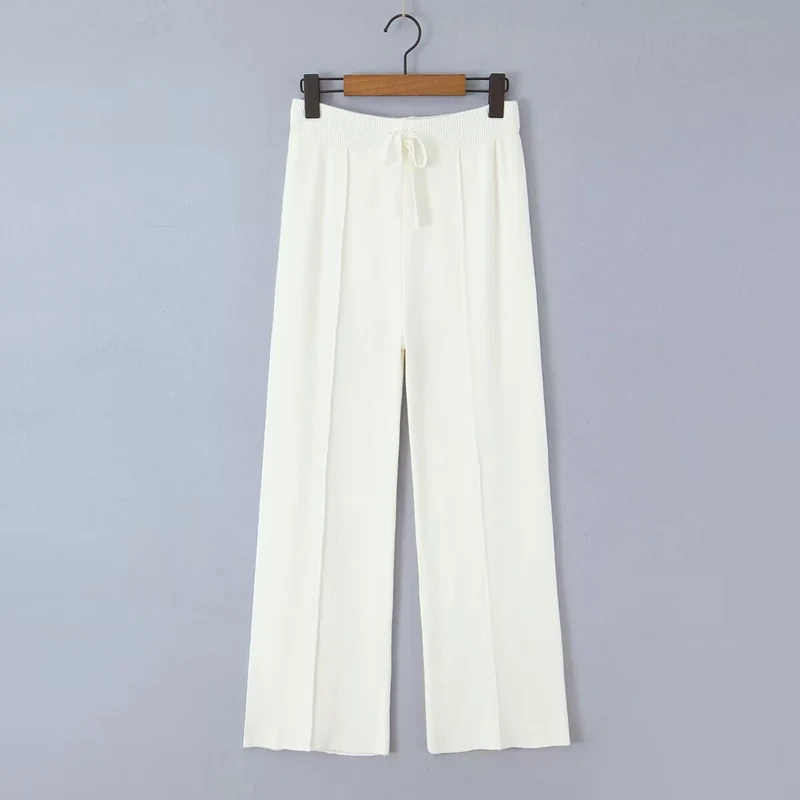 Damen Weite Strickhose mit Rippbund, Tunnelzug und Bügelfalte Nord Taschen