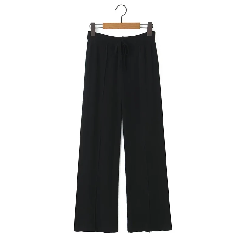 Damen Weite Strickhose mit Rippbund, Tunnelzug und Bügelfalte Nord Taschen