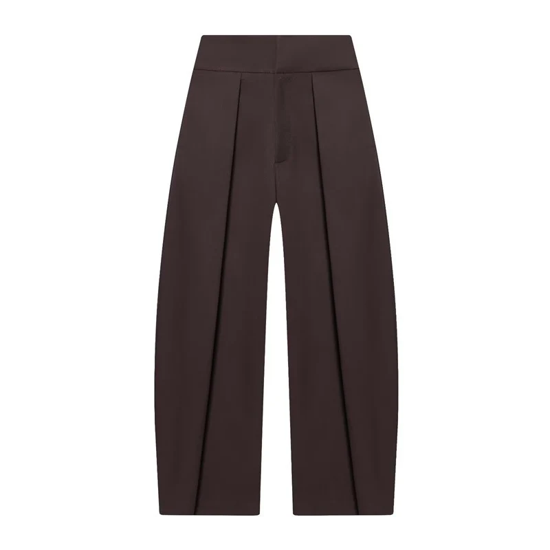 Damen Weite Plissée-Jerseyhose mit hoher Taille und Bügelfalte Nord Taschen