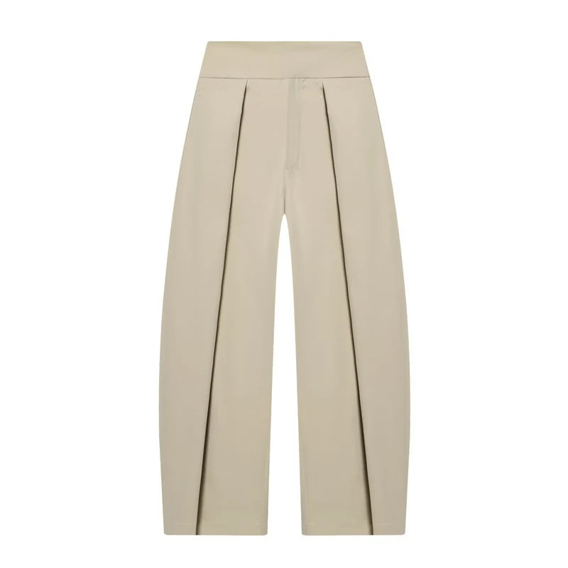 Damen Weite Plissée-Jerseyhose mit hoher Taille und Bügelfalte Nord Taschen