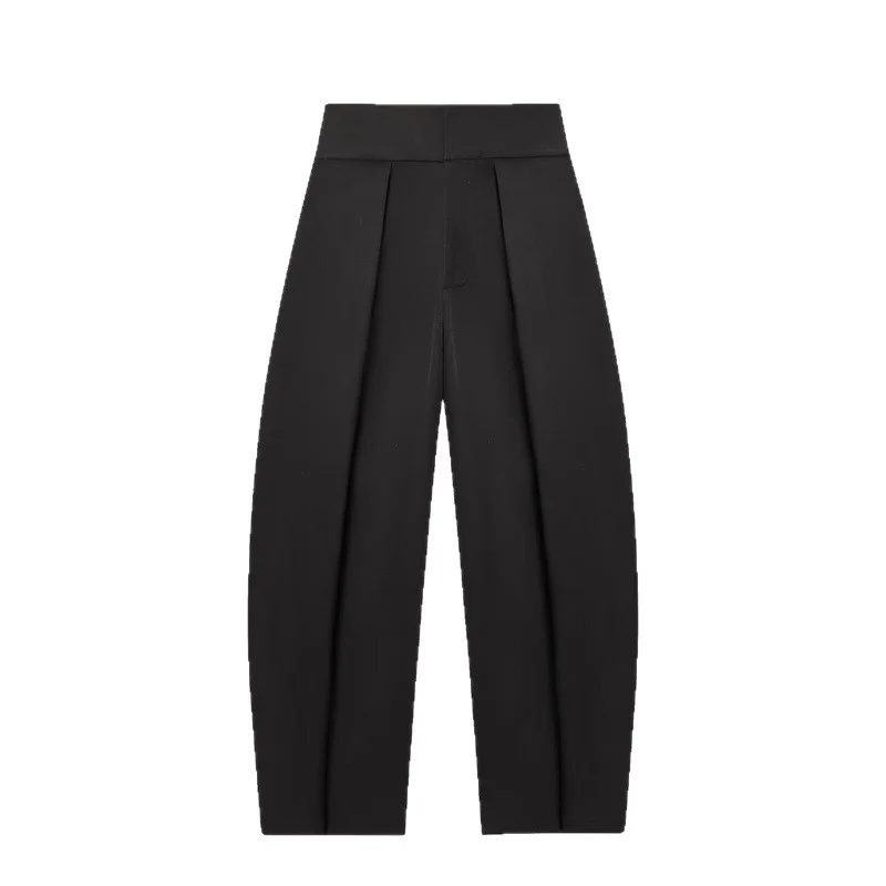 Damen Weite Plissée-Jerseyhose mit hoher Taille und Bügelfalte Nord Taschen